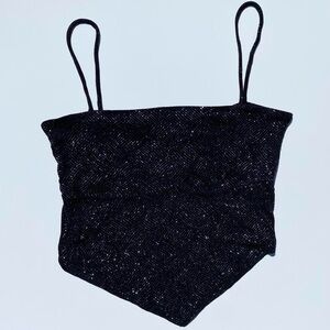 90s Black Sparkly Handkerchief Strap Crop Top Women Large Y2K Festival 2000s